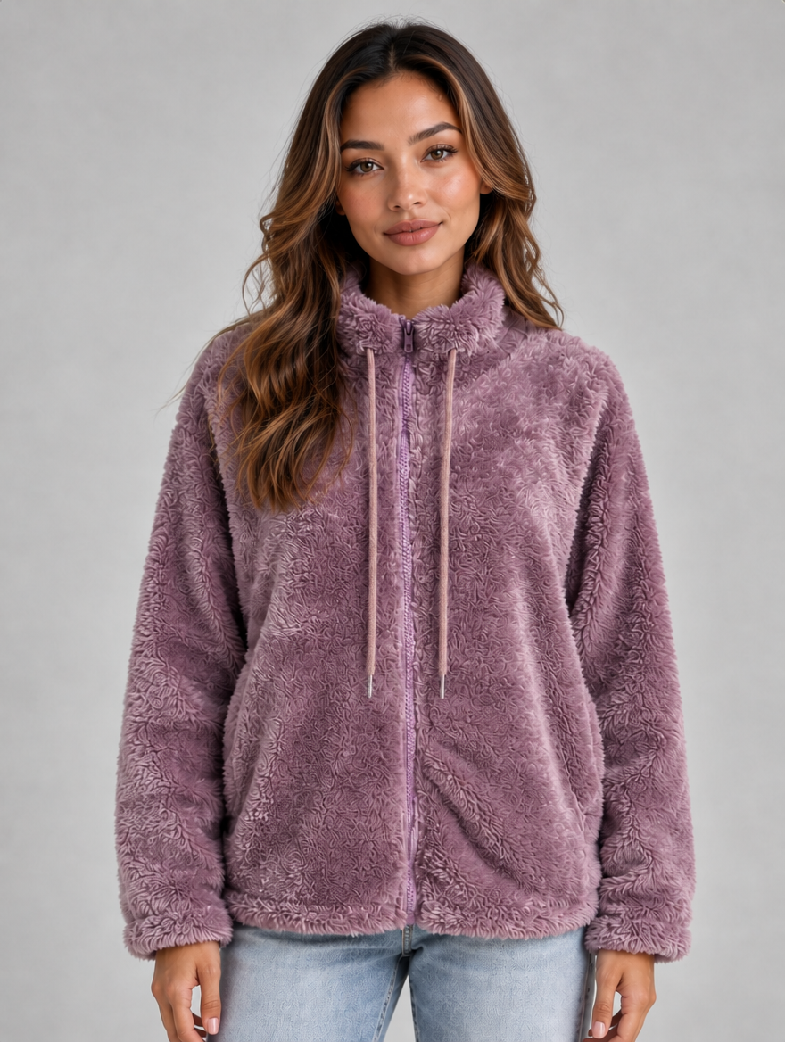 Women’s Teddy Fleece Zip-Up Jacket — Purple