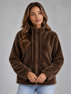Women’s Teddy Fleece Zip-Up Jacket — Brown