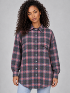Women’s Oversized Check Shirt – Longline Button-Up Blouse — Pink