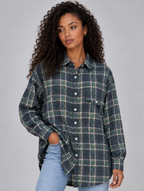 Women’s Oversized Check Shirt – Longline Button-Up Blouse — Green
