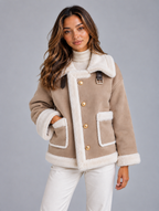 Women’s Faux Shearling Suede Look Jacket — Beige