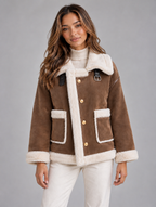 Women’s Faux Shearling Suede Look Jacket — Brown