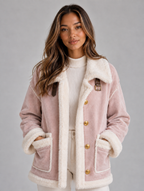 Women’s Faux Shearling Suede Look Jacket — Pink