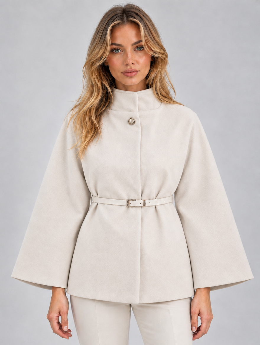 Women’s Belted Cape Jacket — Apricot