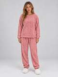 Women’s Thermal Fleece Pyjama Set – Cable Knit Textured Top & Trousers — Pink