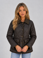 Women’s Quilted Padded Jacket – Corduroy Collar Country Coat — Brown