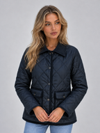 Women’s Quilted Padded Jacket – Corduroy Collar Country Coat — Black