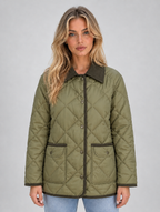 Women’s Quilted Padded Jacket – Corduroy Collar Country Coat — Olive Green