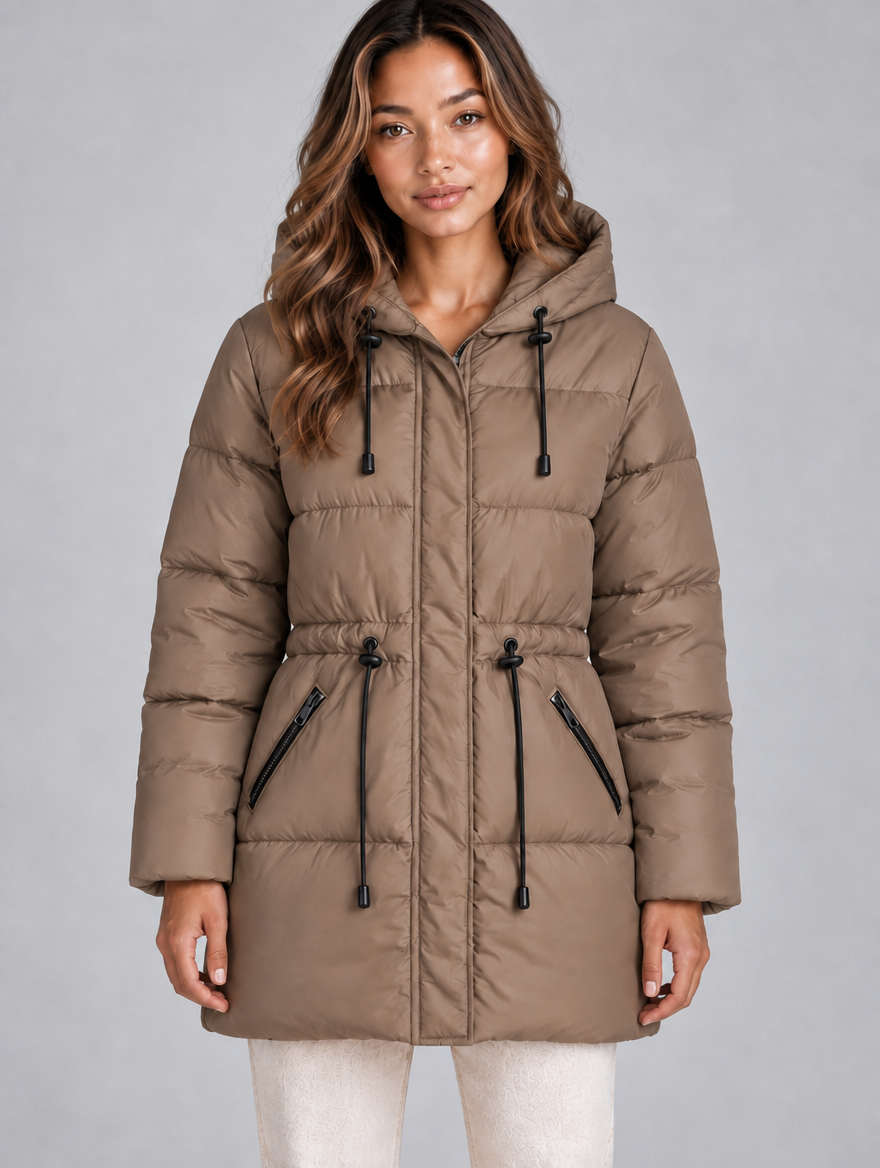 Women’s Hooded Puffer Jacket — Khaki