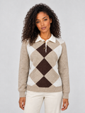 Women’s Argyle Collared Jumper — Beige