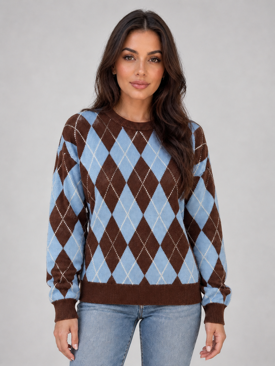 Women’s Argyle Knit Jumper — Blue