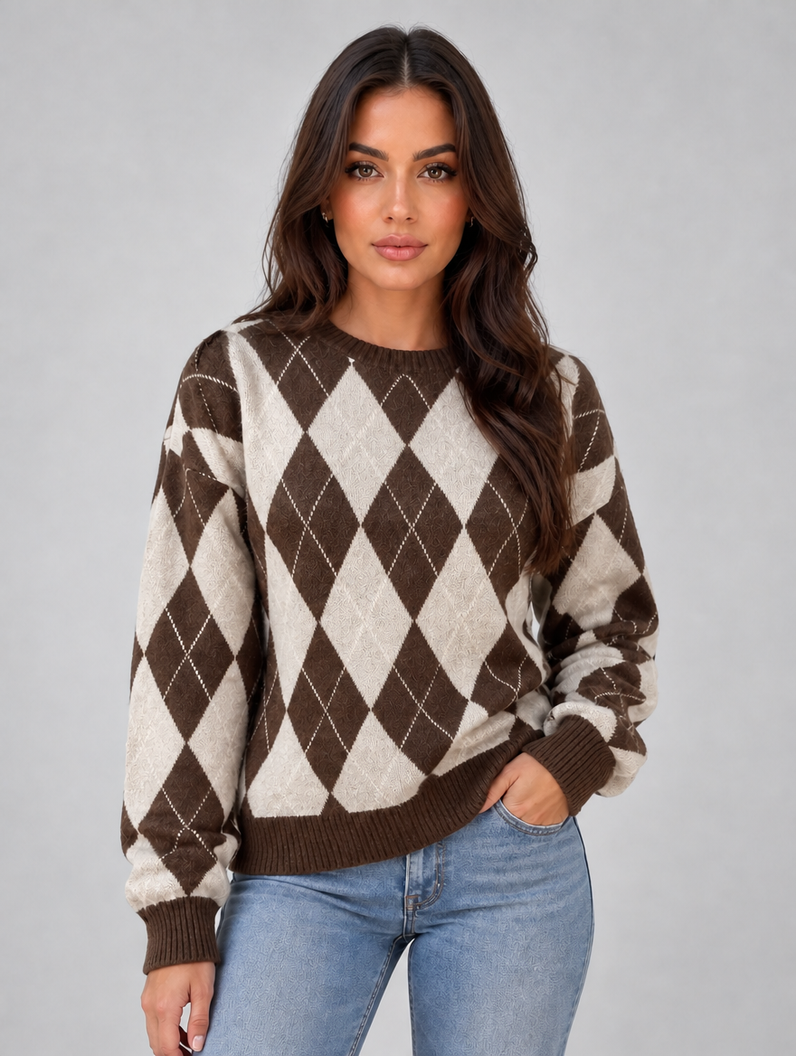 Women’s Argyle Knit Jumper — Brown
