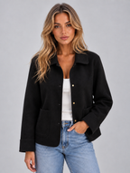 Women’s Collared Overshirt Jacket — Black