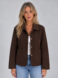 Women’s Collared Overshirt Jacket — Brown