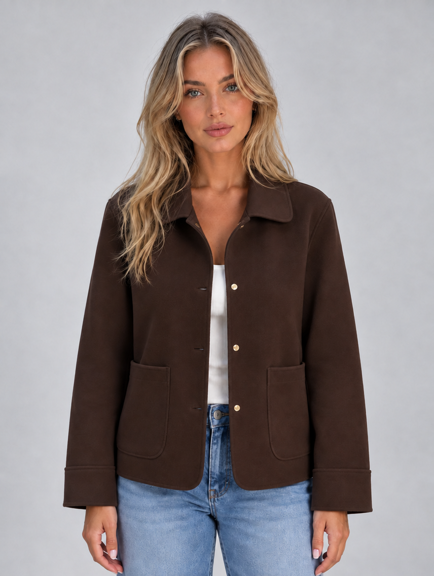 Women’s Collared Overshirt Jacket — Brown