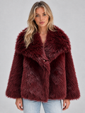 Women’s Faux Fur Jacket – Plush Oversized Collar Winter Coat — Burgundy