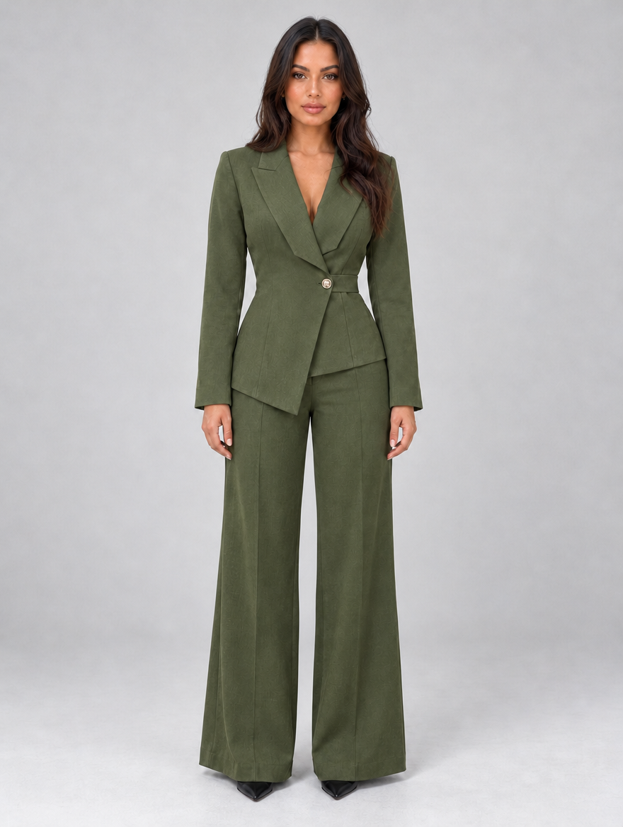 Women’s Tailored Two-Piece Trouser Suit — Olive Green