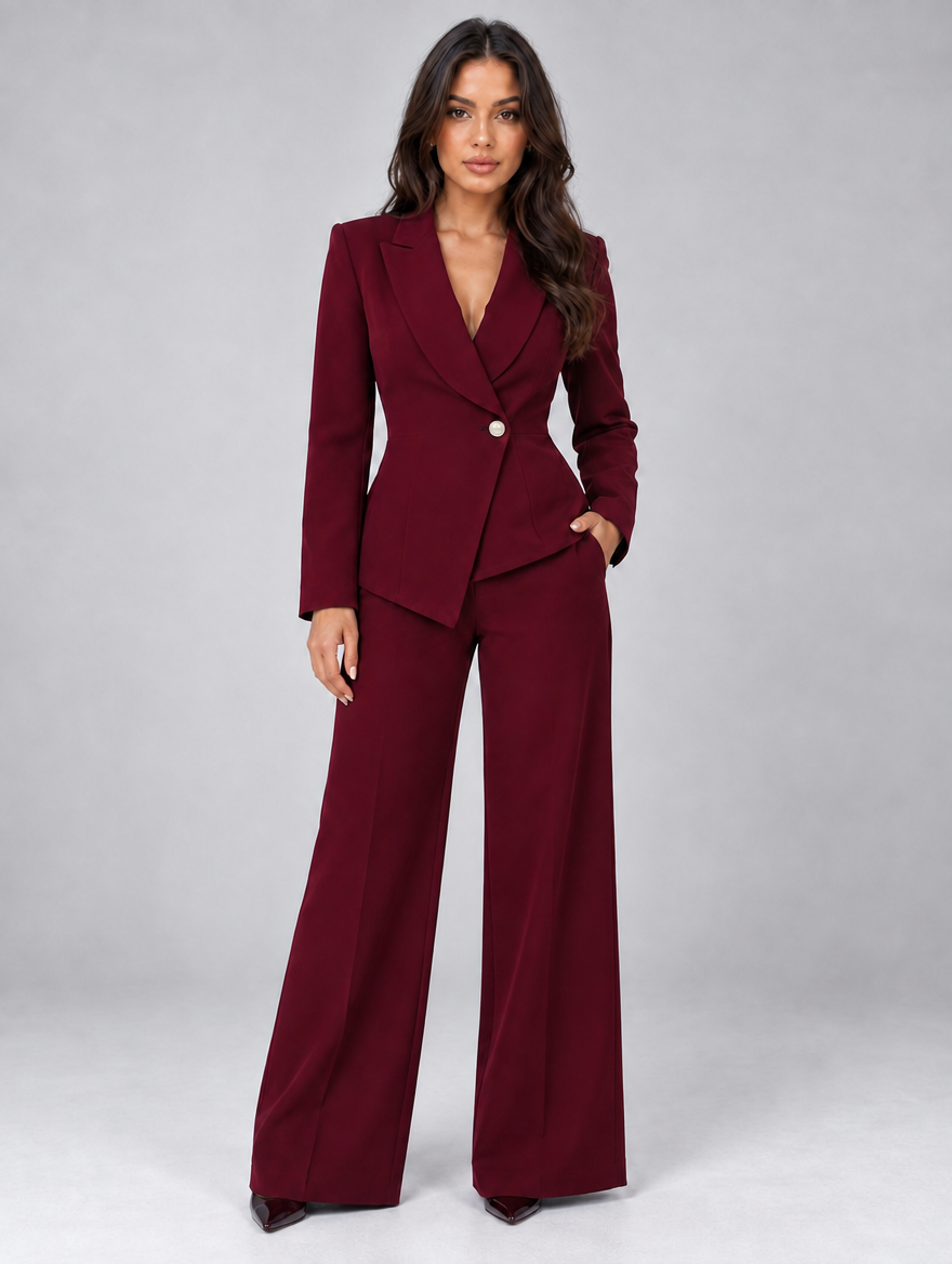 Women’s Tailored Two-Piece Trouser Suit — Burgundy