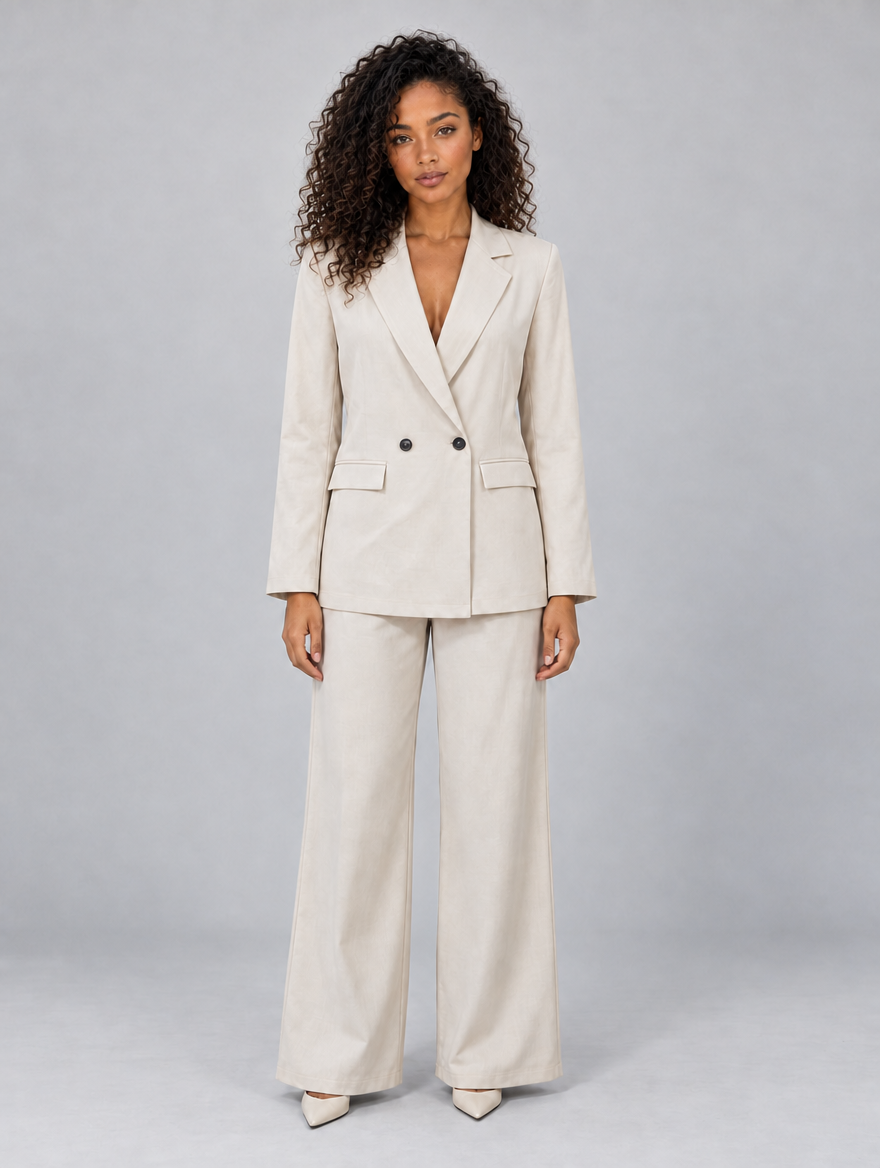 Women’s Tailored Two-Piece Trouser Suit — Beige