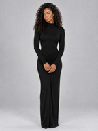 Women’s Ruched High Neck Maxi Dress — Black