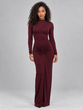 Women’s Ruched High Neck Maxi Dress — Burgundy
