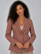 Women’s Single Breasted Tailored Blazer – Smart Casual Wool Blend Jacket — Pink