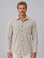 Men’s Corduroy Button-Up Shirt – Long Sleeve Overshirt — Beige