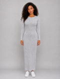 Women’s Ribbed Knit Maxi Dress – Long Sleeve Bodycon Style — Grey