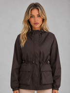 Women’s Hooded Rain Jacket – Water & Wind Resistant — Brown