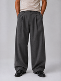 Men’s Pinstripe Wide Leg Trousers – Baggy Tailored Pants — Grey