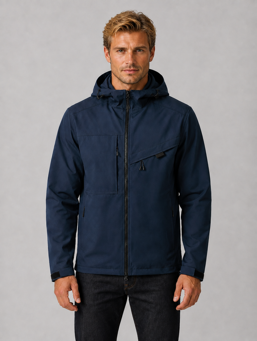 Men’s Wind & Water Resistant Hooded Windbreaker – Zip Up Outdoor Jacket — Navy