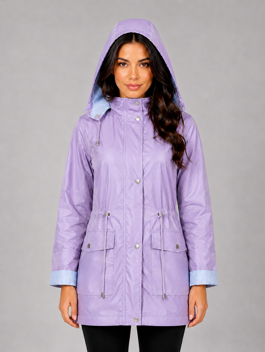 Women’s Hooded Rain Jacket – Water Resistant Lightweight Coat — Lilac