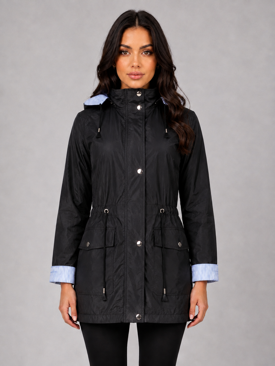 Women’s Hooded Rain Jacket – Water Resistant Lightweight Coat — Black