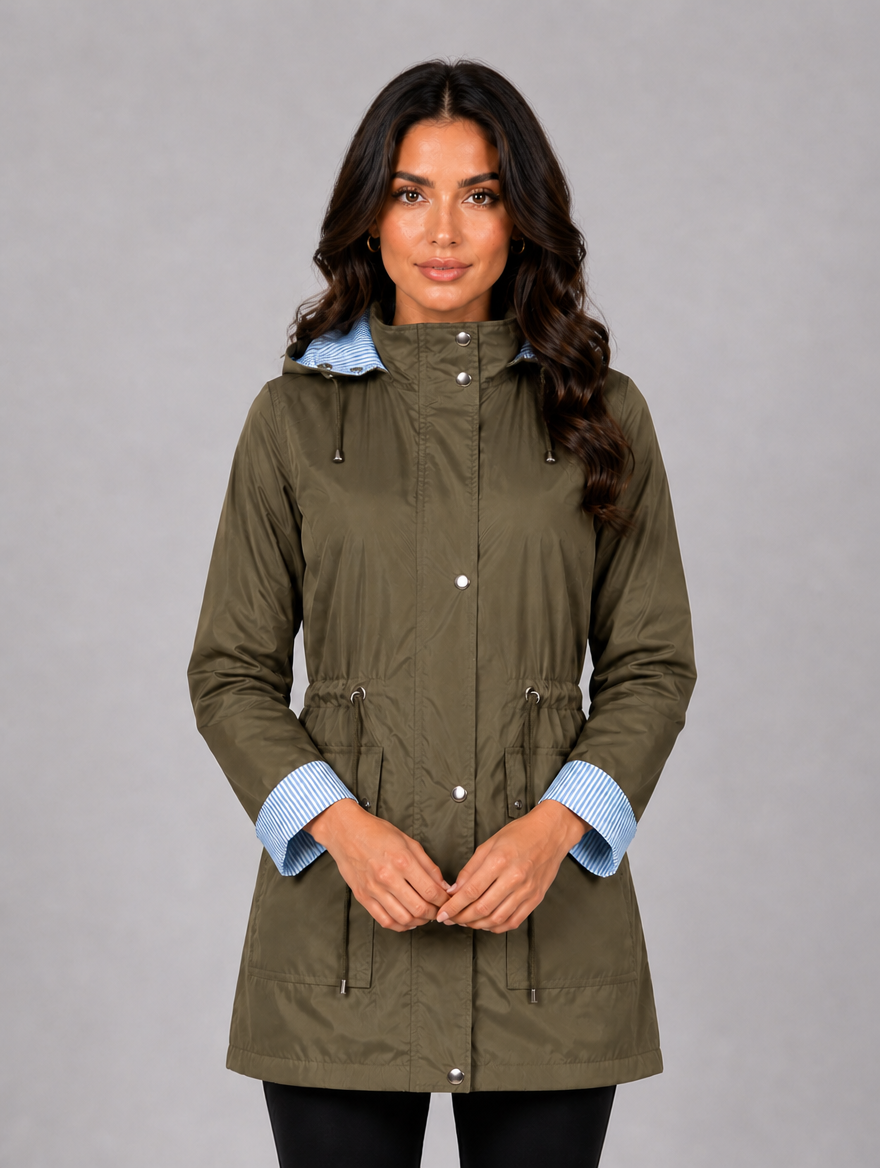 Women’s Hooded Rain Jacket – Water Resistant Lightweight Coat — Olive Green