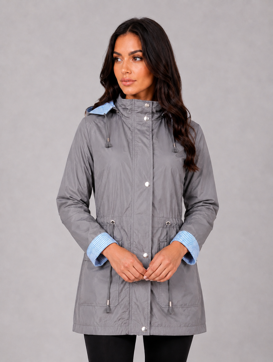 Women’s Hooded Rain Jacket – Water Resistant Lightweight Coat — Grey