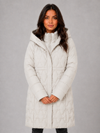 Women’s Long Puffer Coat – Hooded Quilted Winter Jacket — White