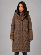 Women’s Long Puffer Coat – Hooded Quilted Winter Jacket — Brown