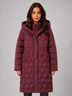 Women’s Long Puffer Coat – Hooded Quilted Winter Jacket — Burgundy