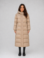 Women’s Hooded Long Puffer Coat — Khaki