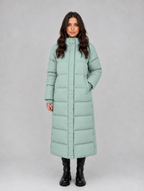 Women’s Hooded Long Puffer Coat — Green