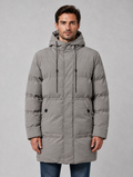 Men’s Hooded Padded Parka – Longline Winter Jacket — Grey
