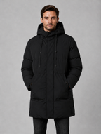 Men’s Hooded Padded Parka – Longline Winter Jacket — Black