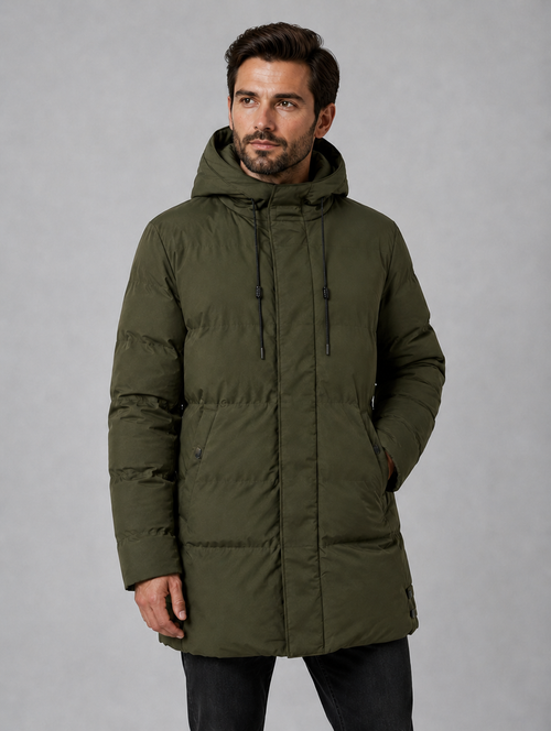Men’s Hooded Padded Parka – Longline Winter Jacket — Green