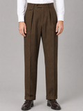Men’s Herringbone Pleated Tailored Trousers — Brown