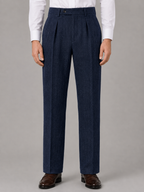 Men’s Herringbone Pleated Trousers — Navy