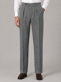 Men’s Herringbone Pleated Trousers — Grey