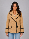 Women’s Teddy Fleece Jacket – Borg Button Front Coat — Beige