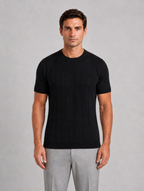 Men’s Knitted T-Shirt – Short Sleeve Crew Neck Shirt — Black