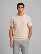 Men’s Knitted T-Shirt – Short Sleeve Crew Neck Shirt — Beige
