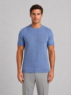 Men’s Knitted T-Shirt – Short Sleeve Crew Neck Shirt — Blue